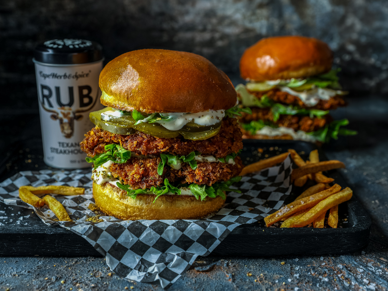 Buttermilk Fried Chicken Burger with Cornflake Texan Crust